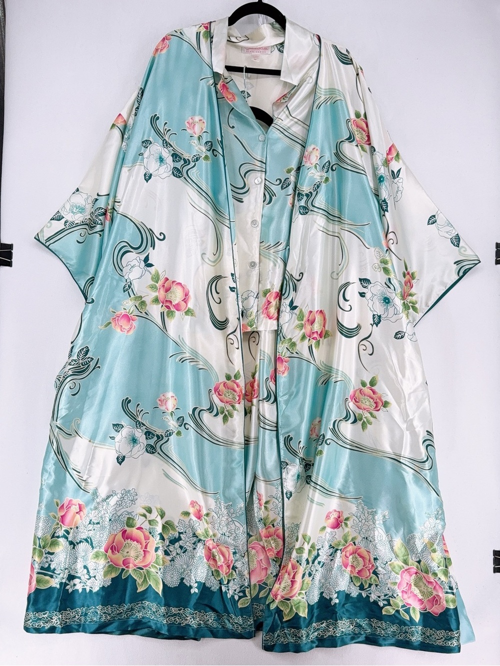 Oscar de la Renta Pink Label 3 PC Pajama Set NWOT 3X Satin Floral Robe Pjs Plus